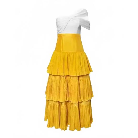 NEW HUTCH rhea one-shoulder maxi dress in white/gold - Picture 5 of 5